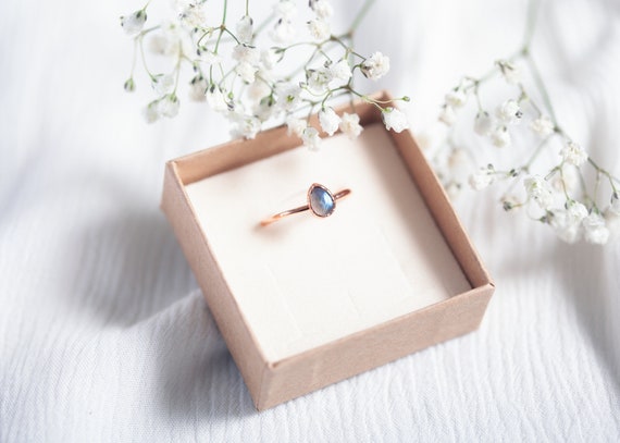 Raw Copper Labradorite Ring - Size FR56 // US 7.5 - Blue Natural Stones - Labradorite - Unique Jewelry - Copper Jewelry