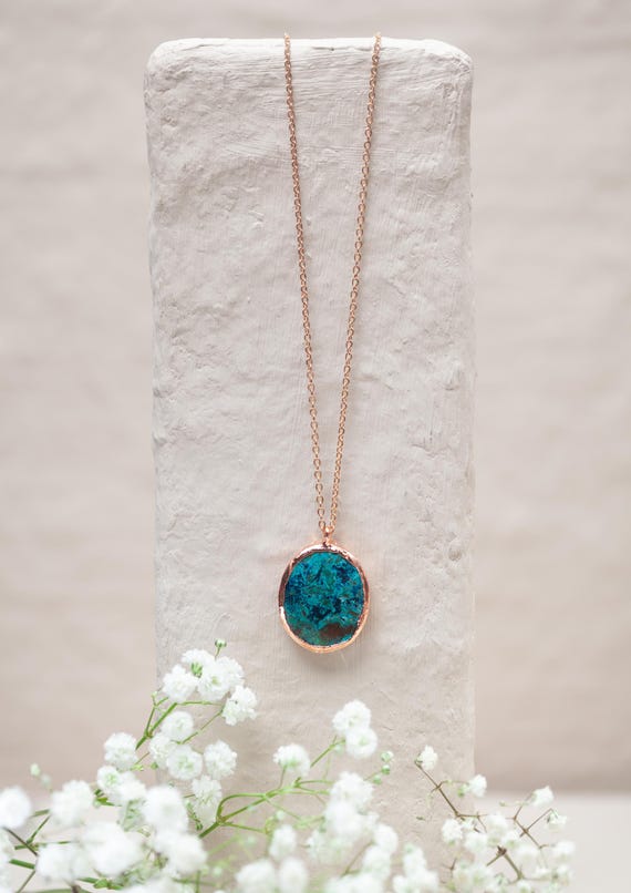Raw Copper Azurite Malachite Necklace - Azurite Malachite Pendant - Natural Stone Jewelry - Unique Gift
