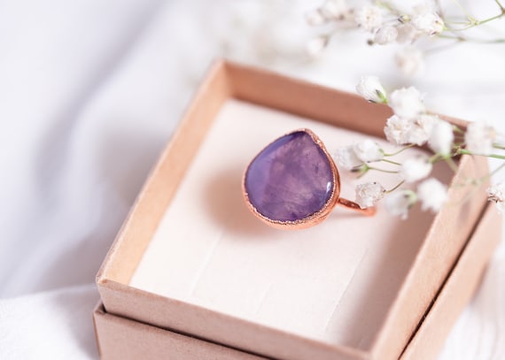 Amethyst ring in raw copper - Size 58 - Natural stone jewelry - Amethyst - Boho inspiration - Unique gift