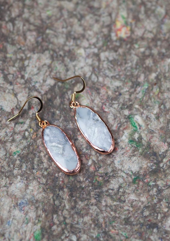 Grey Jasper earrings in electroformed copper - natural stone - handmade artisanal jewelry