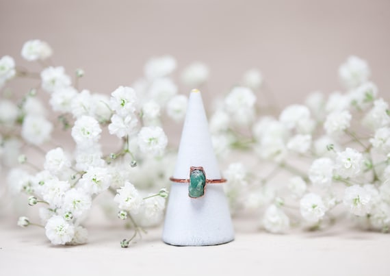 Raw Emerald Copper Ring - Size FR53 - Zambian Emerald - Handmade Ring - Unique Gift