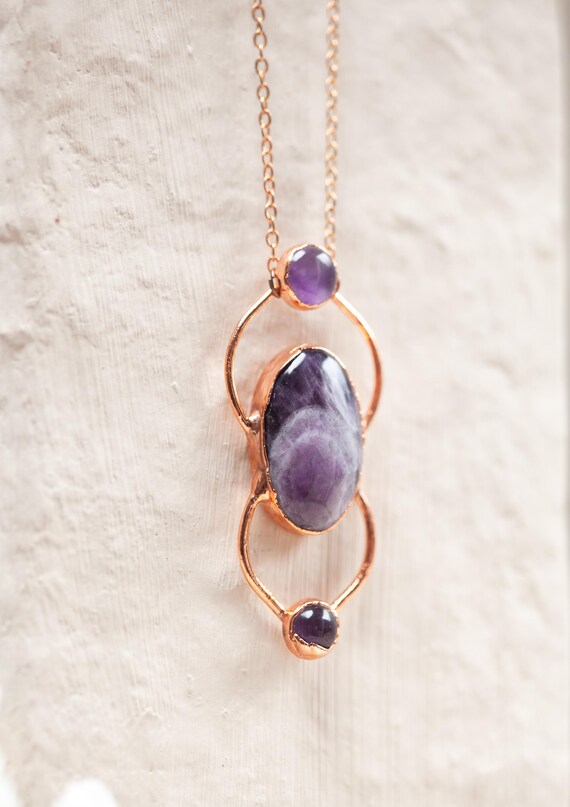 Raw Copper Amethyst Necklace - Natural Stone Pendant - Electroformed Copper - Handcrafted Talisman - Handmade
