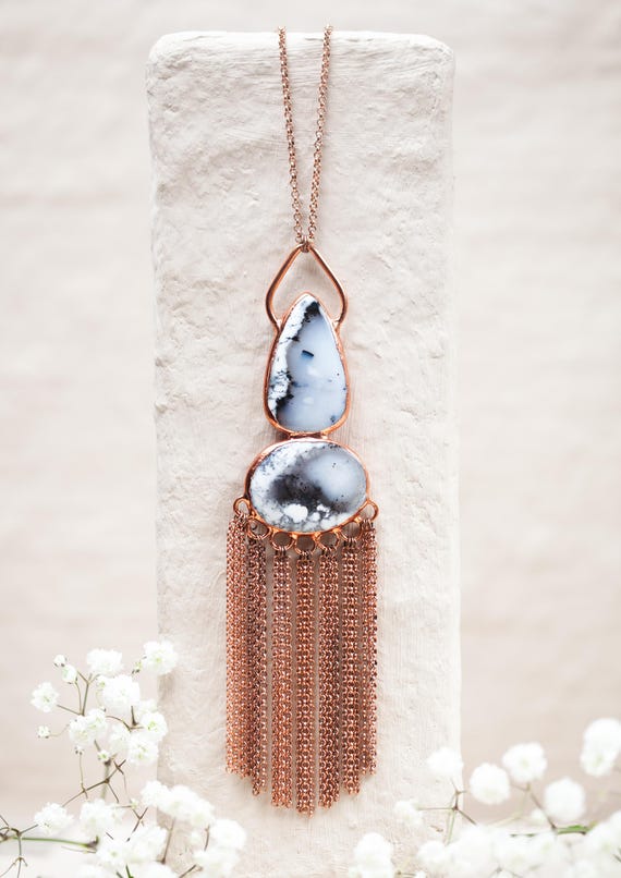 Raw Copper Dendritic Opal Necklace - Natural Stone Pendant - Electroformed Copper - Handcrafted Talisman - Handmade Jewelry