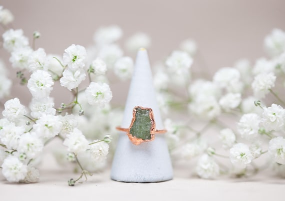 Raw copper green cyanite ring - Size 55 - natural stone jewelry - unique gift