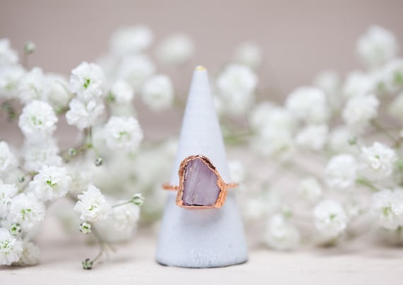 Raw Kunzite copper ring - Size FR 54 1/2 - Natural stone ring - Unique gift - handmade jewelry
