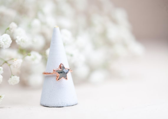 Raw copper prehnite star ring - Size FR54 / US6.75 - Natural stone jewelry - handmade gift