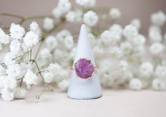 Raw ruby ring in copper - Size FR 56 - Natural ruby stone ring - Birth gift - Handmade jewelry