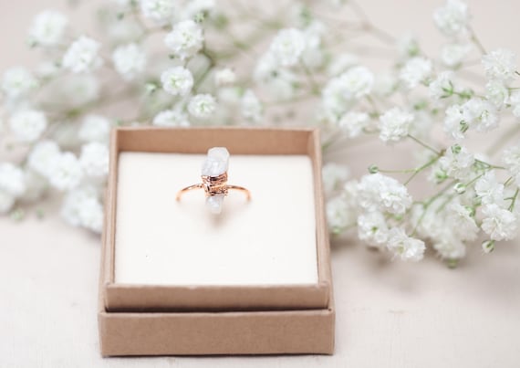 Apophyllite ring in raw copper - Size 53 - Natural stone ring - unique handmade gift