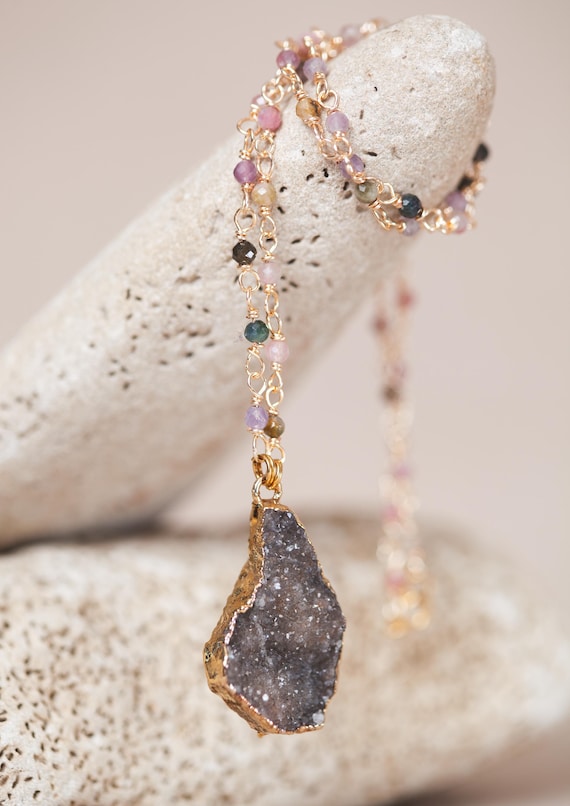 Amethyst Druse Necklace - Natural Stone Jewelry - Unique Gift - Amethyst Stone - Boho Inspiration