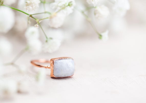 Raw Copper Peristerite Ring - Size FR55 / US7.25 - Natural Stone Jewelry - Handcrafted Ring - Unique Gift