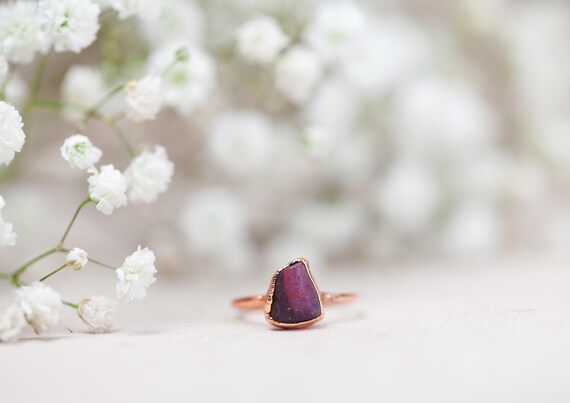 Natural Garnet Ring in Raw Copper - Size FR53 / US6.5 - Natural Stone Jewelry - Electroformed Copper Ring - Handmade Gift
