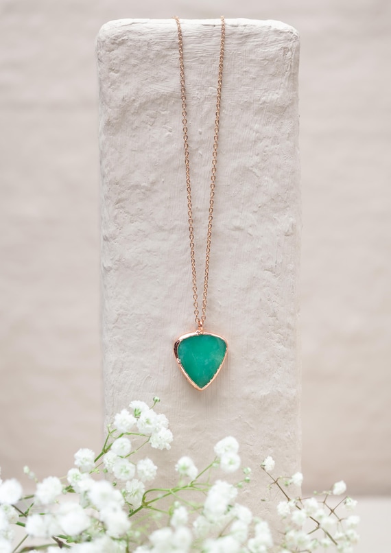 Raw copper chrysoprase necklace - Chrysoprase pendant - natural stone jewelry - unique gift