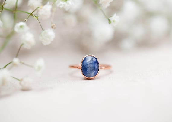 Raw copper blue kyanite ring - Size FR56 / US7.5 - natural stone jewelry - electroformed copper ring - Handmade gift