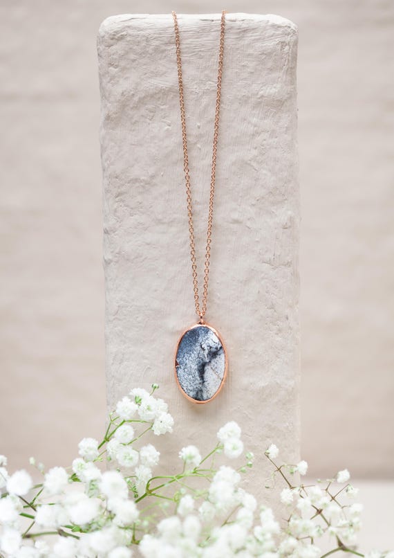 Raw Copper Dendritic Opal Necklace - Dendritic Opal Pendant - Natural Stone Jewelry 'Unique Gift'