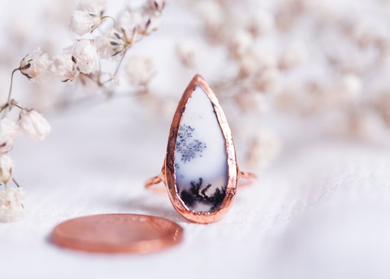 Dendritic Opal ring in raw copper - Size FR 52 // US 5.5 - Natural stone - Jewel - Unique gift