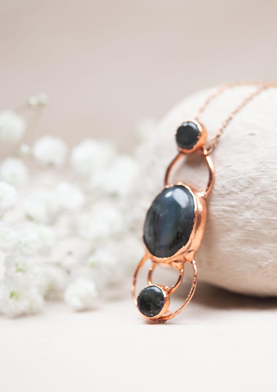 Raw Copper Labradorite Necklace - Natural Stone Pendant - Electroformed Copper - Handcrafted Talisman - Handmade Jewelry.