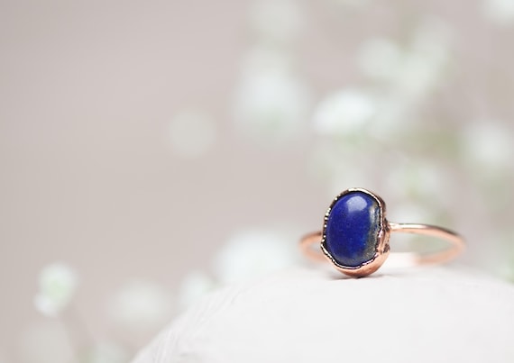 Lapis Lazuli ring in raw copper - Size 57 - Unique electroformed copper jewelry - Handcrafted jewelry