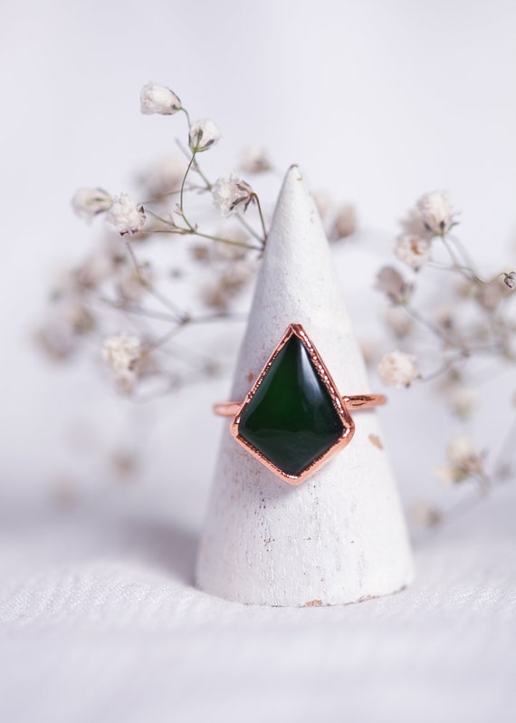 Jade ring in raw copper - Size 56 - Natural Jade stone - boho inspiration