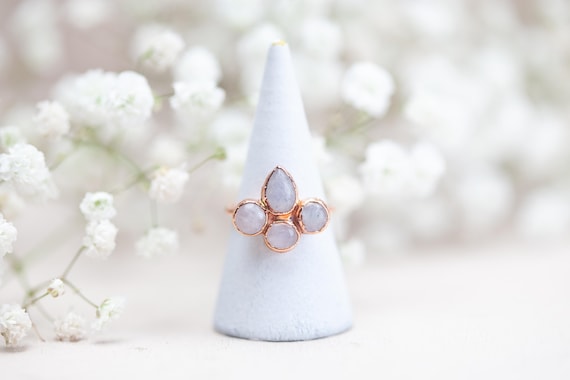 Raw copper peristerite ring - Size FR53 / US6.5 - Natural stone jewelry - Handmade ring -