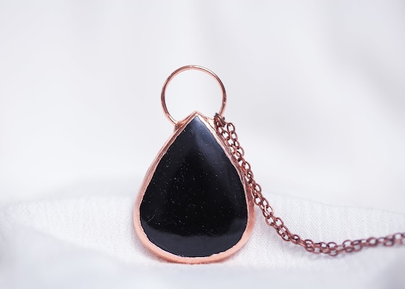 Black Tourmaline necklace in raw copper - Black Tourmaline pendant - unique boho inspired jewelry - Black natural stone