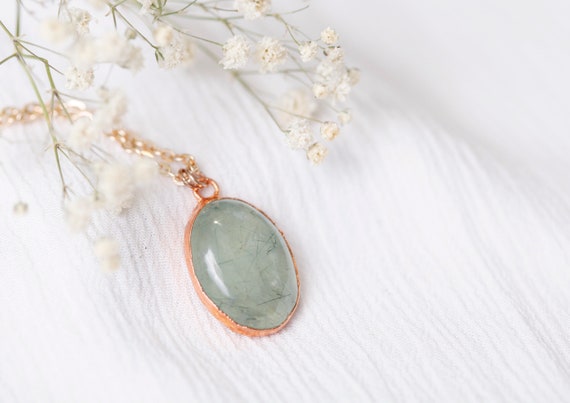 Necklace Natural stone Prehnite and raw copper - Natural green stone - Natural jewelry - Copper jewelry - Lithotherapy -