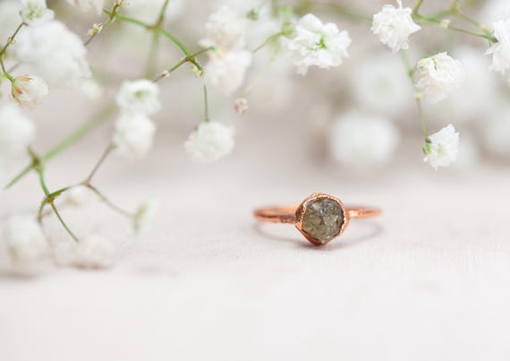 Natural green garnet ring in raw copper - Size FR54 / US6.75 - natural stone jewelry - electroformed copper ring - Handmade gift