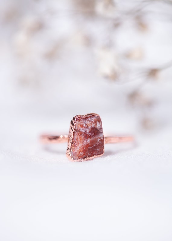 Sunstone copper ring - Size FR 57 - Raw Sunstone crystals - Unique gift - natural stone jewelry -