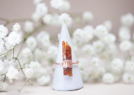 Orange Kyanite ring in raw copper - Size 54 - Natural stone jewelry - Unique handmade gift