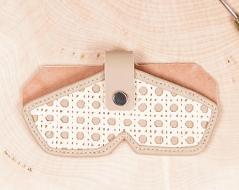 handmade leather eyeglass case made of leather and rattan