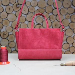 Handmade Small Raspberry Red Leather Handbag, Timeless Red Suede Shoulder Bags image 1