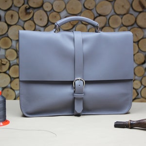 Handmade leather briefcase, practical work bag with notebook case, grey classic and modern briefcase image 2