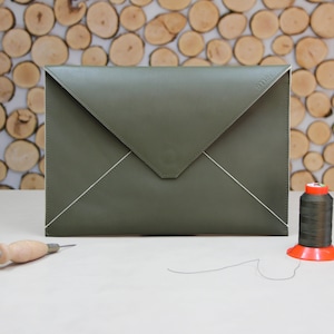 handmade leather laptop sleeve, envelope style notebook case, personalised laptop bag image 1