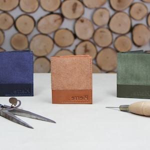 handmade french calfskin wallet, minimalist suede and smooth leather purse