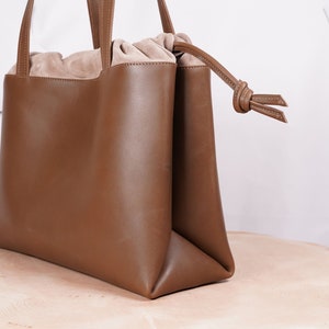 Large handmade leather bag in a pouch shape image 4