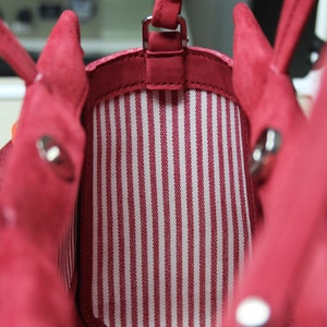 Handmade Small Raspberry Red Leather Handbag, Timeless Red Suede Shoulder Bags image 10