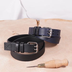 handmade leather belt with inverted edges 3cm wide