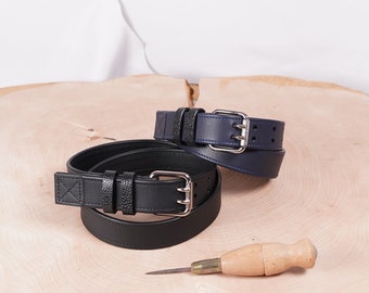ceinture en cuir faite à la main avec bords replié, largeur 3cm