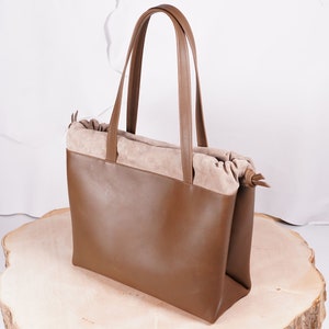 Large handmade leather bag in a pouch shape image 8