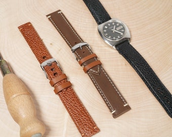 Handmade Watch Strap in French Calf Leather and Textured Cowhide