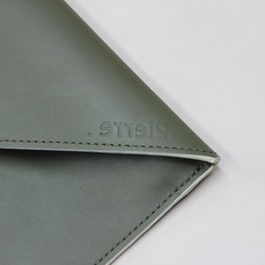 handmade leather laptop sleeve, envelope style notebook case, personalised laptop bag image 3