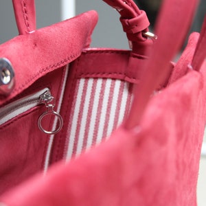 Handmade Small Raspberry Red Leather Handbag, Timeless Red Suede Shoulder Bags image 3