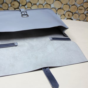 Handmade leather briefcase, practical work bag with notebook case, grey classic and modern briefcase image 7