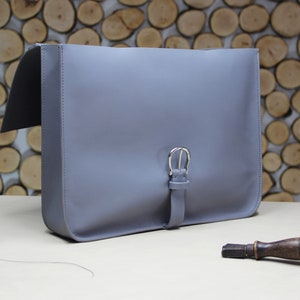 Handmade leather briefcase, practical work bag with notebook case, grey classic and modern briefcase image 4