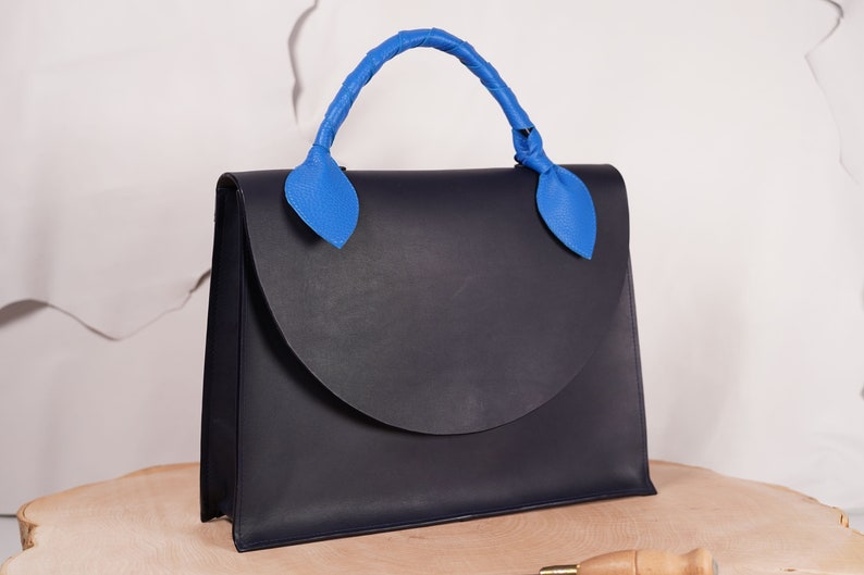 handmade ladies leather briefcase Elektrik blau
