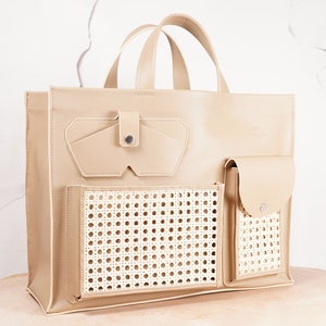 handmade shopper from french calfskin and rattan weave