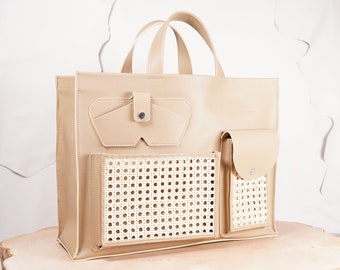 handmade shopper from french calfskin and rattan weave