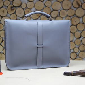 Handmade leather briefcase, practical work bag with notebook case, grey classic and modern briefcase image 3