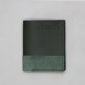 Handmade French calfskin wallet, timeless smooth leather and suede purse Green