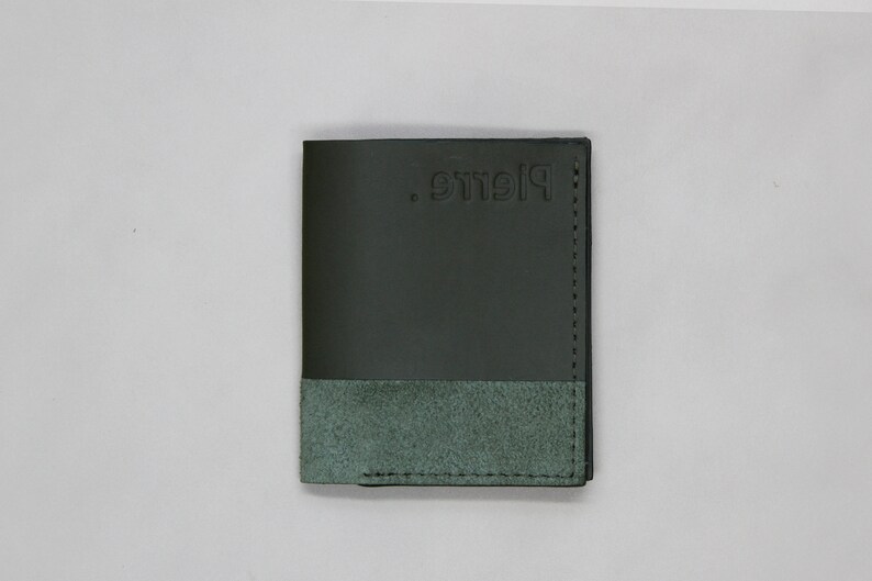 Handmade French calfskin wallet, timeless smooth leather and suede purse Green