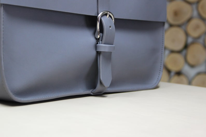 Handmade leather briefcase, practical work bag with notebook case, grey classic and modern briefcase image 8